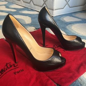 Christian Louboutin Black Leather Peep Toe Pumps